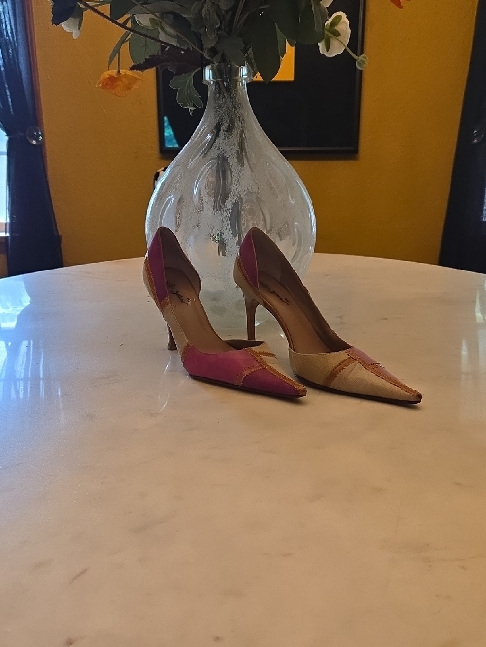 Sergio Zelcer Two-Tone Pink and Beige Pointed-Toe Pumps